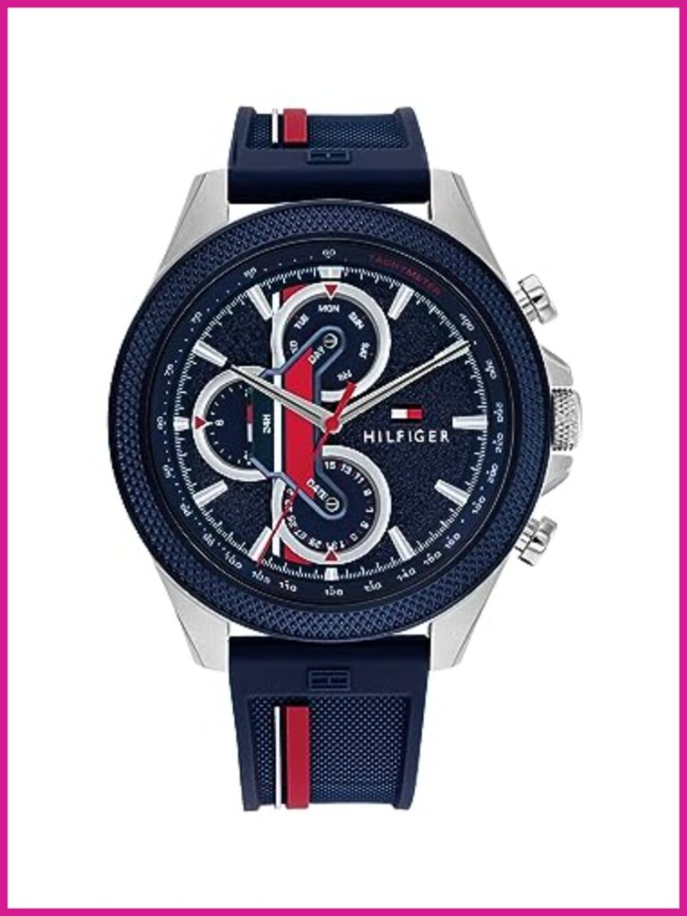 Men's Multifunction Quartz Watch 46mm Stainless Steel Case Silicone Strap